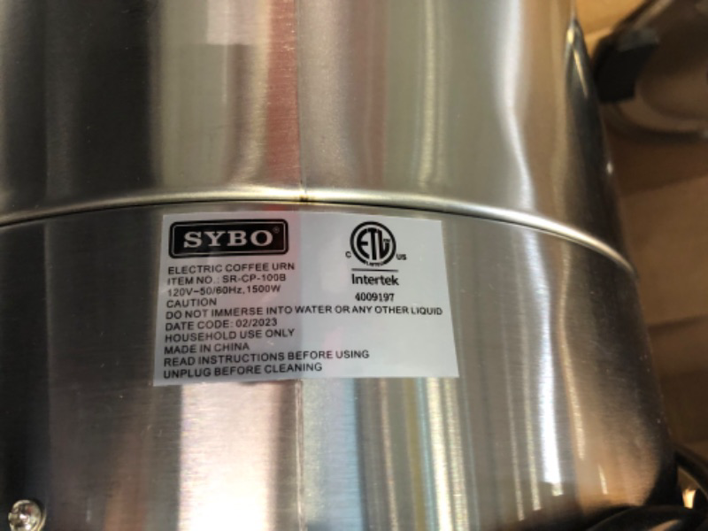 Photo 2 of 
Roll over image to zoom in







6 VIDEOS
SYBO  SR-CP100B Commercial Grade Stainless Steel Percolate Coffee Maker Hot Water Urn for Catering,  Metallic