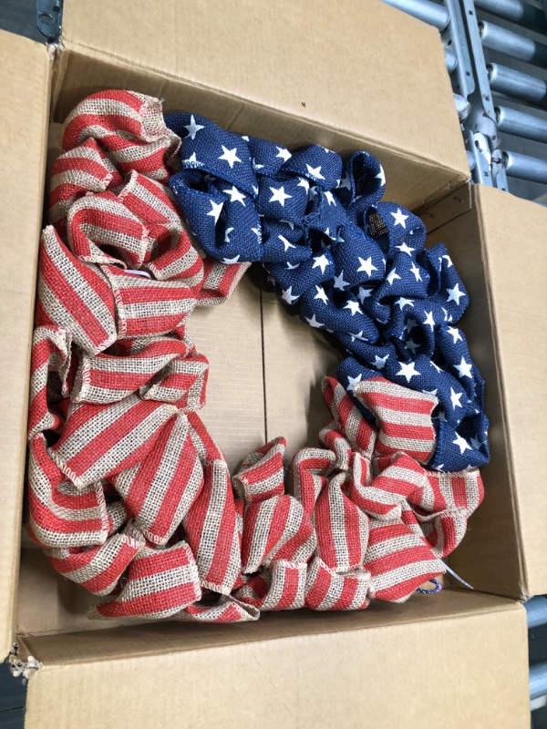 Photo 1 of 
24 Inch Summer Patriotic Front Door Wreath 4th July Independence Day Wreath America Patriotic Flag Burlap Farmhouse Wreath Memorial Day Americana Wreaths...