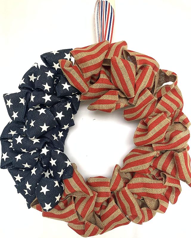 Photo 2 of 
24 Inch Summer Patriotic Front Door Wreath 4th July Independence Day Wreath America Patriotic Flag Burlap Farmhouse Wreath Memorial Day Americana Wreaths...