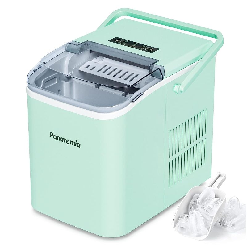 Photo 1 of Panaromia Ice Maker Machine Countertop, 28 lbs in 24 Hours, Self-Cleaning Ice Maker Countertop with Handle, 9 Cubes Ready in 8 Mins, Electric Ice Maker with Ice Scoop and Basket Home/Kitchen/Office