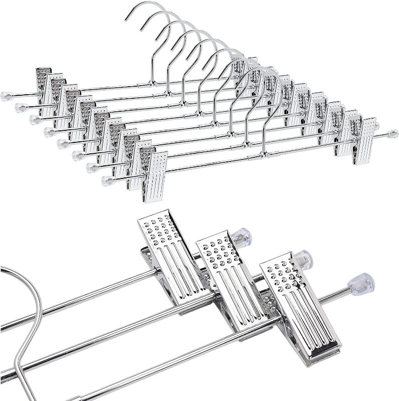 Photo 1 of Home Metal Pants Hangers with Clips 50 Pack, Heavy Duty Metal Skirt Hangers with 2-Adjustable Clips, Bottom Hangers for Shorts, Jeans,24