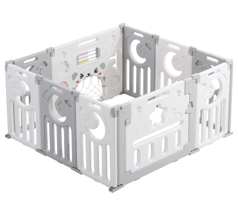 Photo 1 of Baby Playpen Dripex Upgraded Foldable 18 Panels Kids Activity Center Play Yard Home NO Gaps for Baby Boys Girls Toddlers (Grey + White) 18 Panel,Grey + White
-appeal new open box-
