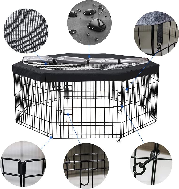 Photo 1 of Dog Pen, Dog Playpen 8 Panels 24 Inch, with Double-Layer Removable top Cover ?Dog Fence Exercise Pen with Doors.Pet Puppy Playpen for RV,Camping,Yard?...-appeal new open box-
