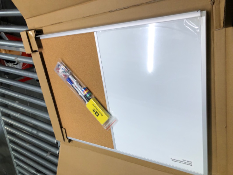 Photo 4 of Dry Erase Cork Board Combo Set - 20" x 28" Magnetic White Board and Cork Bulletin Combination Board, Use as Message Board, Memo Board - w/Markers, Eraser, Magnets, Push Pins