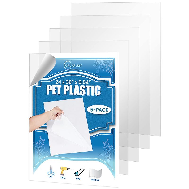 Photo 1 of 5 Packs of 24x36x0.04’’ PET/Plexiglass Panels | Unbreakable and Lightweight Substitute for Glasses | Great Use for Sneeze Guard Greenhouse, Poster Frames, Cricut Cutting | Safe for Children and Adults 24x36x0.04 Inch (Pack of 5)