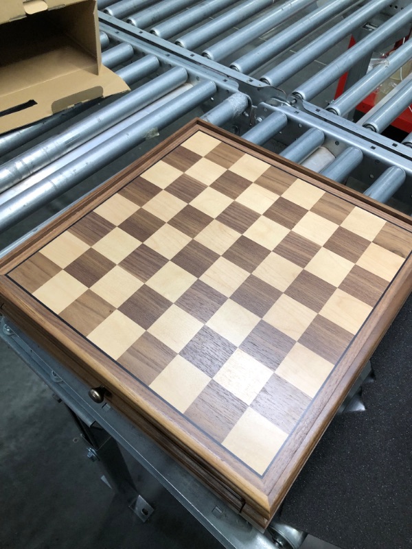 Photo 3 of A&A 15 inch Walnut Wooden Chess Sets w/ Storage Drawer / Triple Weighted Chess Pieces - 3.0 inch King Height/ Walnut Box w/Walnut & Maple Inlay / 2 Extra Queen / Classic 2 in 1 Board Games/ Chess Only Triple Weighted Pieces w/ Walnut Box