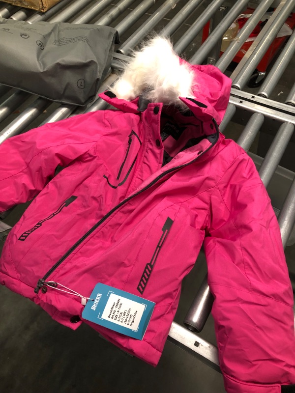 Photo 3 of Skieer Girl's Waterproof Ski Jacket Windproof Winter Jacket Fur Hooded Rain Coat Size 6-7