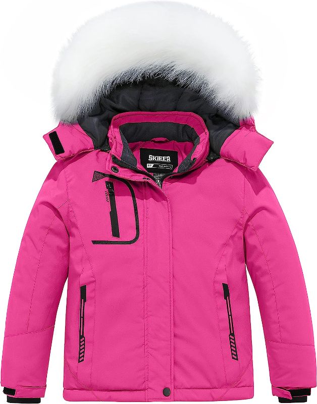 Photo 1 of Skieer Girl's Waterproof Ski Jacket Windproof Winter Jacket Fur Hooded Rain Coat Size 6-7