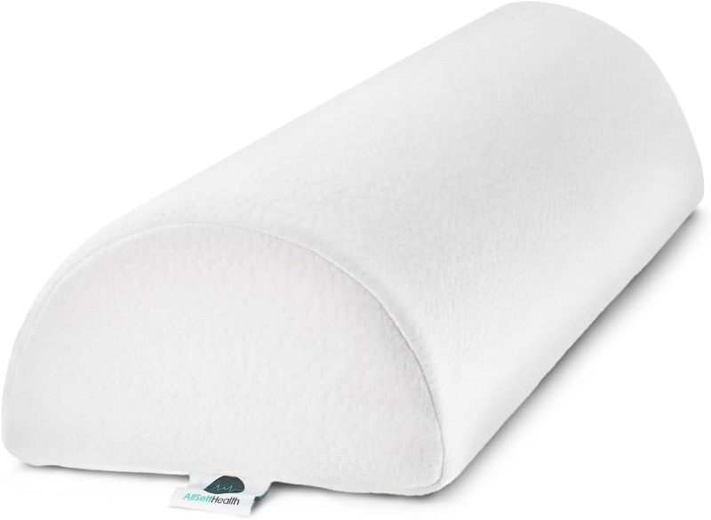 Photo 1 of 2 AllSett Health Large Half Moon Bolster Pillow for Legs, Knees, Lower Back and Head, Lumbar Support Pillow for Bed, Sleeping | Semi Roll for Ankle and Foot Comfort - Machine Washable Cover, White