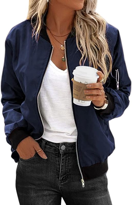 Photo 1 of Zeagoo Women's Bomber Jacket Casual Coat Zip Up Outerwear Windbreaker with Pockets S