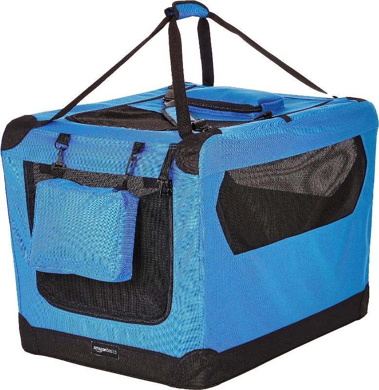 Photo 1 of Amazon Basics Folding Portable Soft Pet Dog Crate Carrier Kennel, 30 x 21 x 21 Inches, Blue