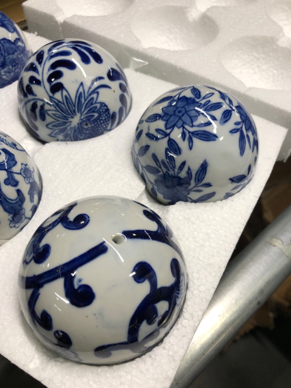 Photo 4 of A&B Home 3" Blue and White Oriental Decorative Orbs for Bowls Vases Table Centerpiece Decor Set of 6 Ceramic Sphere Ball 3" Blue/White