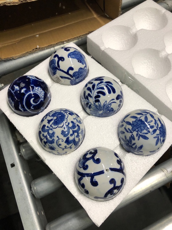 Photo 3 of A&B Home 3" Blue and White Oriental Decorative Orbs for Bowls Vases Table Centerpiece Decor Set of 6 Ceramic Sphere Ball 3" Blue/White