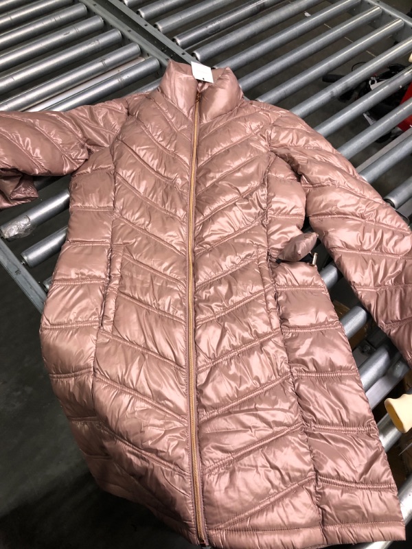 Photo 4 of Calvin Klein Women's Chevron Quilted Packable Down Jacket (Standard and Plus) Standard Small Shine Rosewood