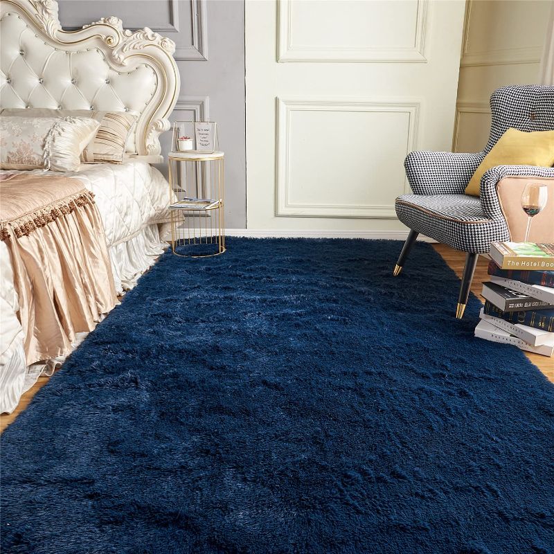 Photo 1 of Arbosofe Fluffy Soft Area Rugs for Bedroom Living Room, Navy Blue Shaggy Rugs 4 x 6 Feet, Carpet for Kids Room, Throw Rug for Nursery Room, Fuzzy Plush Rug for Dorm, Cute Room Decor for Baby
