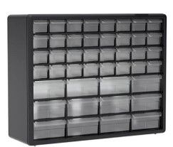 Photo 1 of Akro-Mils 10144, 44 Drawer Plastic Parts Storage Hardware and Craft Cabinet, 20-Inch W x 6.37-Inch D x 15.81-Inch H, Black
