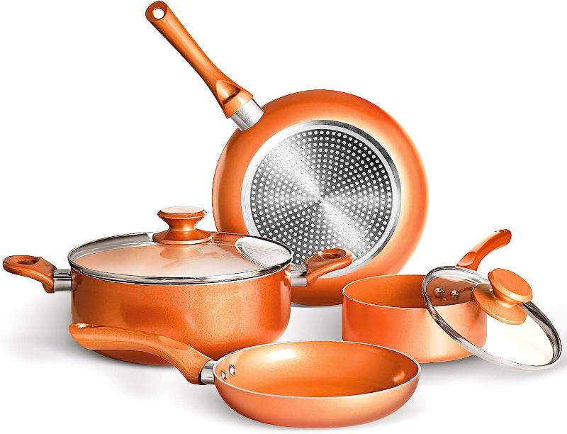 Photo 1 of 6-piece Non-stick Cookware Set Pots and Pans Set for Cooking - Ceramic Coating Saucepan, Stock Pot with Lid, Frying Pan, Copper
