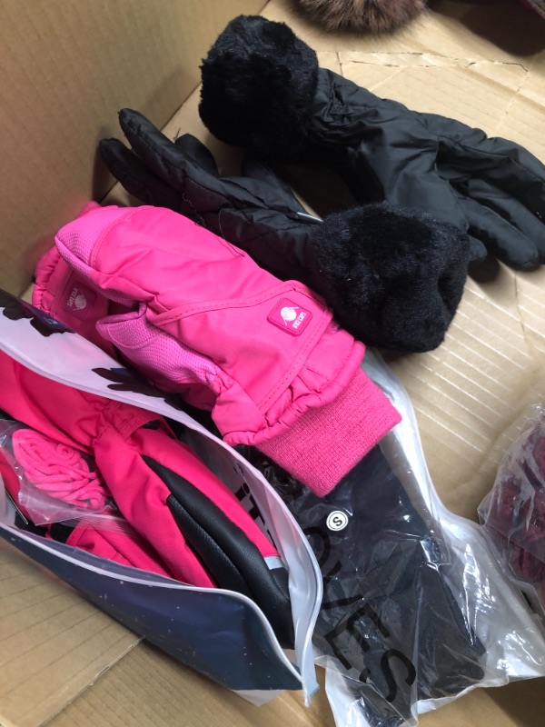 Photo 2 of Children's winter gear 4 small hats, 5 small gloves, 3 small coats, 3 pairs of leggings