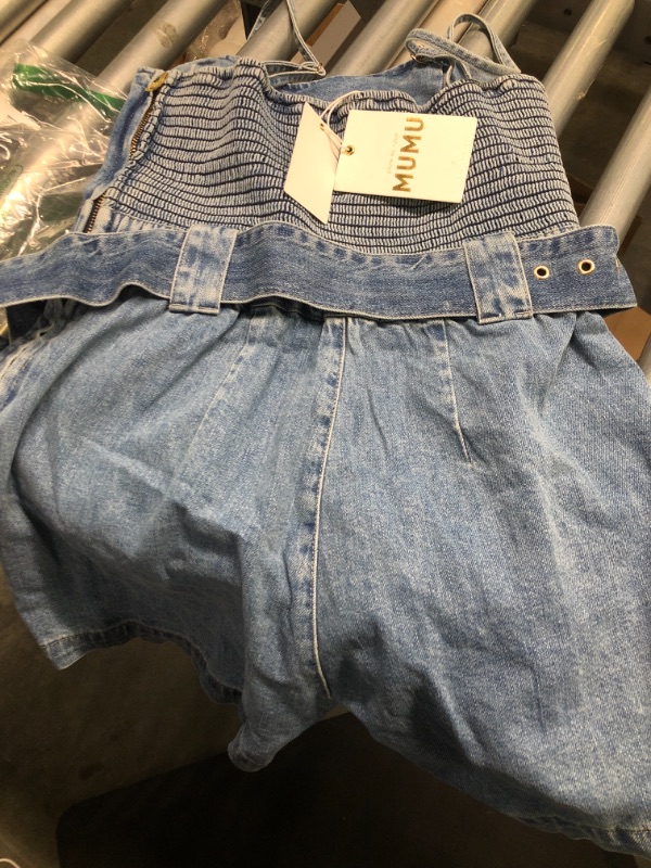 Photo 1 of Mumu Cuffed Hem Denim Bib Overalls Shorts