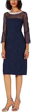 Photo 2 of Alex Evenings Women's Short Shift Dress with Embellished Illusion Detail 12 Navy Blue