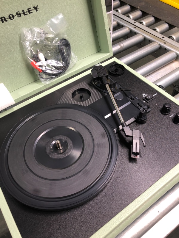 Photo 2 of Crosley CR8017B-SA Voyager Vintage Portable Vinyl Record Player Turntable with Bluetooth in/Out and Built-in Speakers, Sage Bluetooth In/Out Sage