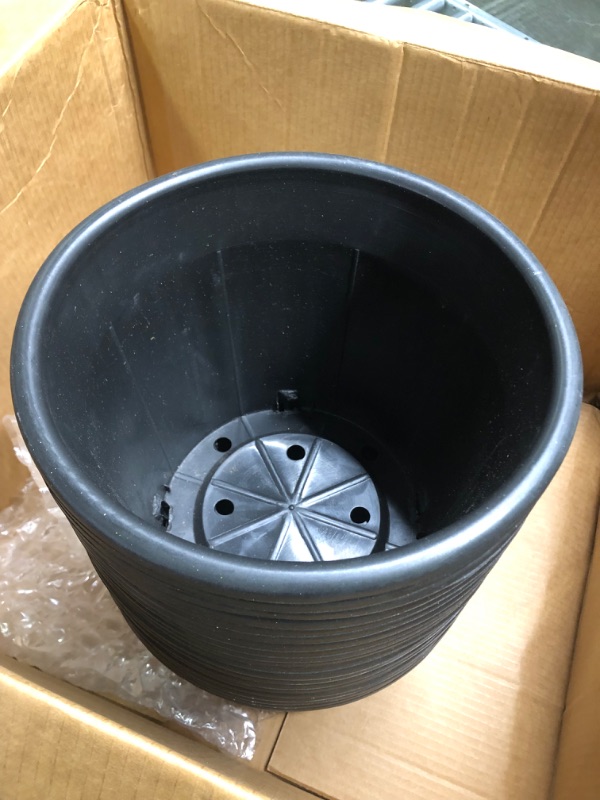 Photo 4 of 12 Inch Round Prima Planter - Plastic Plant Pot with Rolled Rim for Indoor Outdoor Plants Flowers Herbs, Black