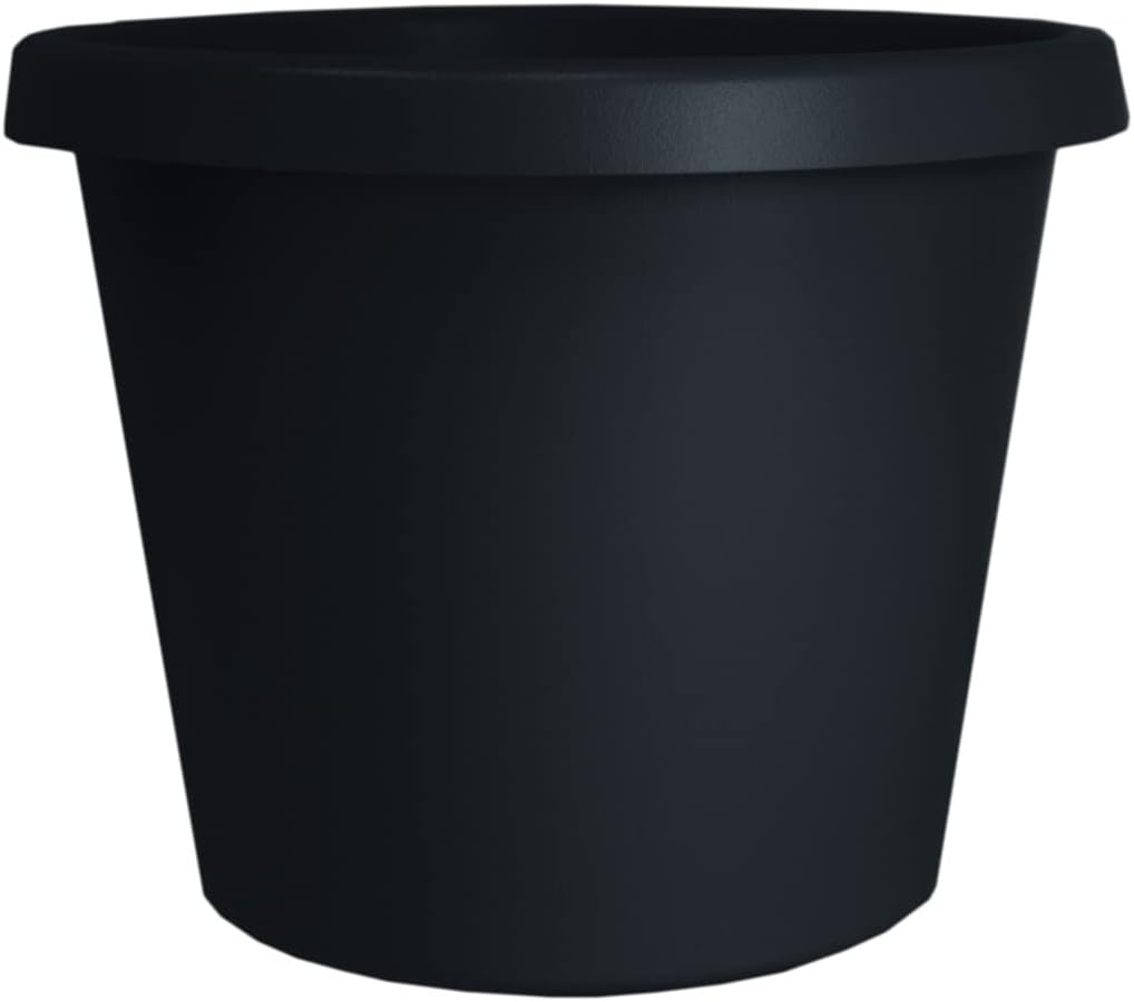 Photo 1 of 12 Inch Round Prima Planter - Plastic Plant Pot with Rolled Rim for Indoor Outdoor Plants Flowers Herbs, Black