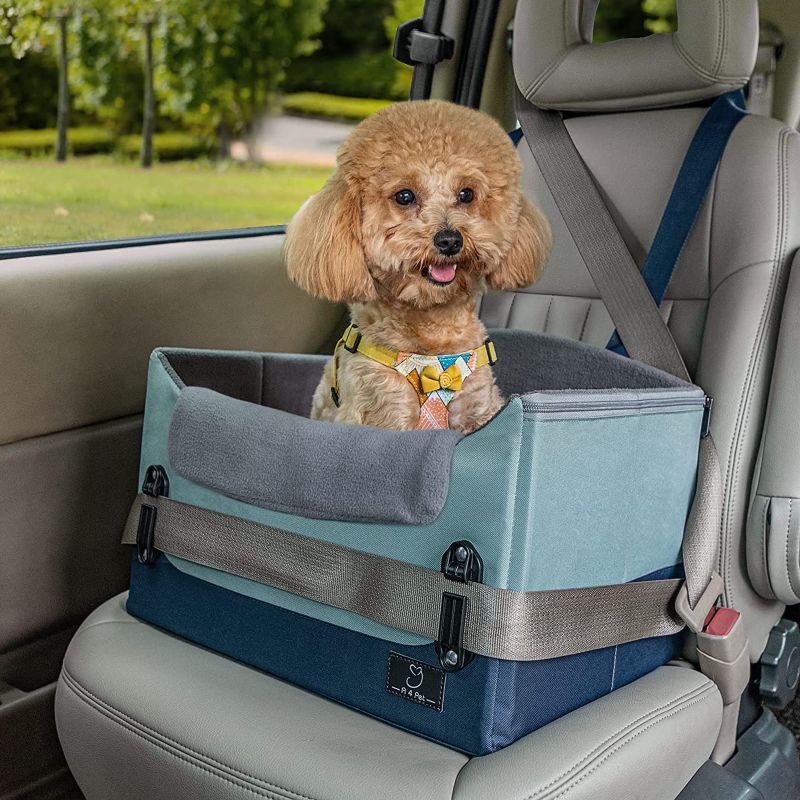 Photo 1 of A4PET Dog Car Seat for Small Dogs, Collapsible Pet Car Booster Seat for Puppy Up to 25 lbs, Travel Puppy Car Seat with Clip-On Safety Leash for Front and Back Seats (Blue)