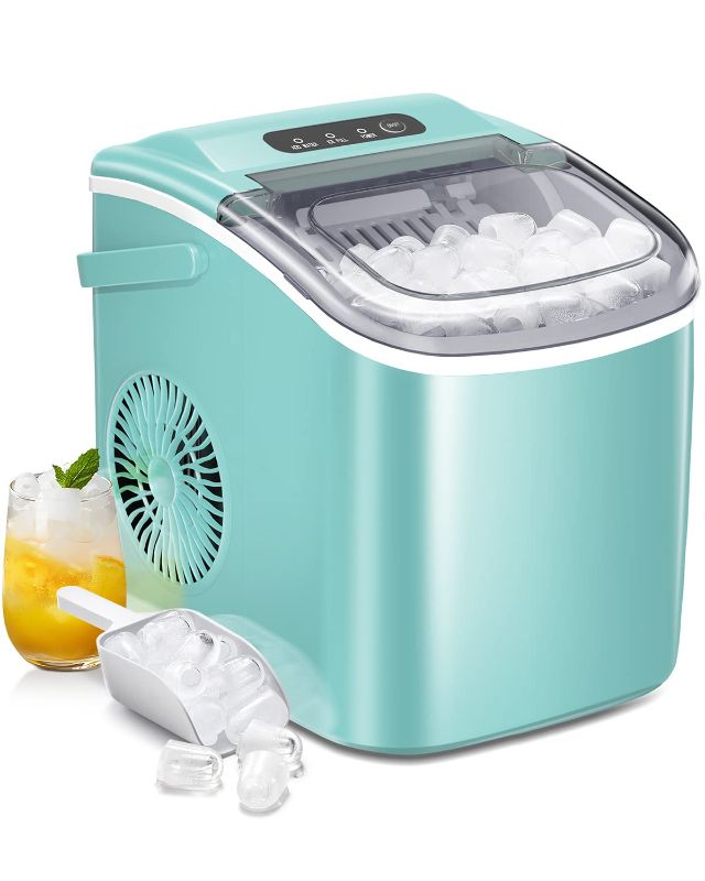 Photo 1 of AGLUCKY Ice Makers Countertop,Protable Ice Maker Machine with Handle,Self-Cleaning Ice Maker, 26Lbs/24H, 9 Ice Cubes Ready in 8 Mins, for Home/Office/Kitchen (Green)