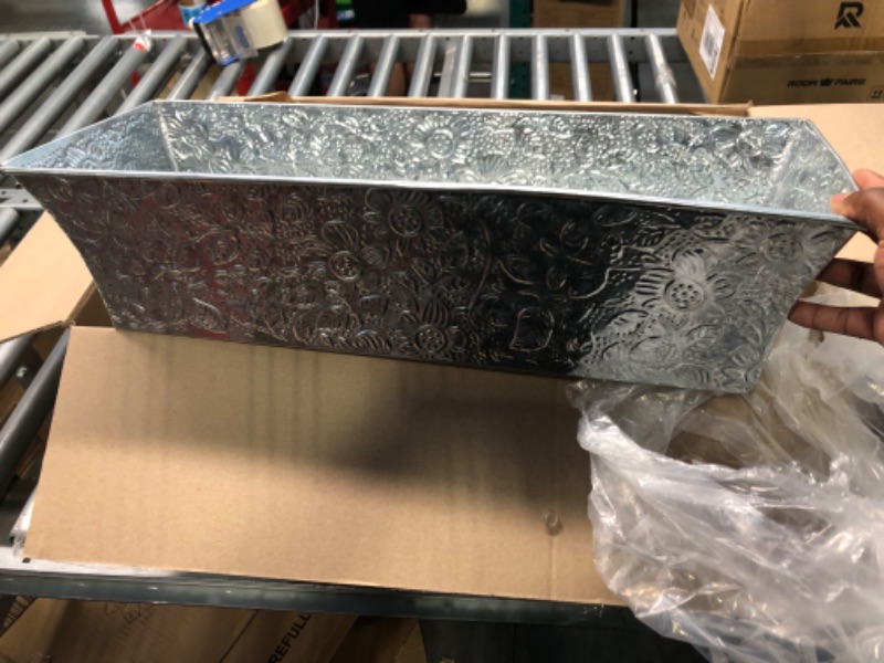 Photo 2 of Achla Embossed Galvanized Planter Boxes, Gray, 24" L,