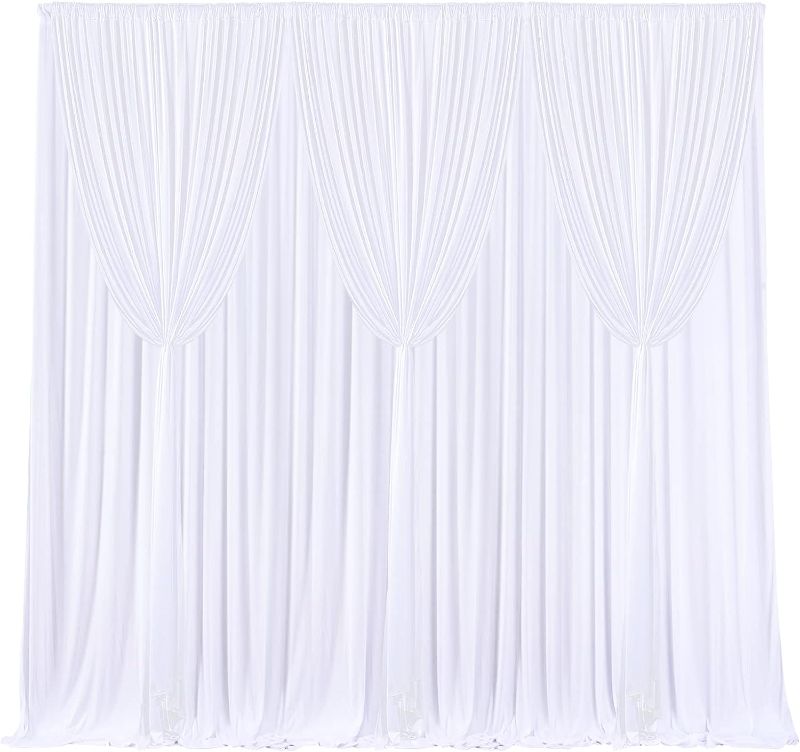 Photo 1 of 6 Panels White Backdrop Curtain for Parties Wedding Wrinkle Free 30ft x 10ft Backdrop Drapes for Baby Shower Gender Reveal Birthday Photo Photography Polyester Fabric Background Decoration