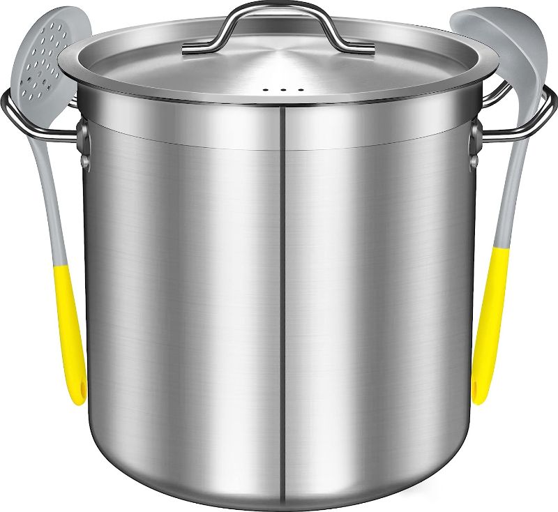 Photo 1 of Falaja Large Stock Pot Set- 20 Quart - Include Silicone Ladle, Slotted Spoon and Spatula - Stainless Steel Cooking Pot, Soup Pot with Lid, Big Pots for Cooking, Induction Pot Stew Pot Pozole Pot 20QT