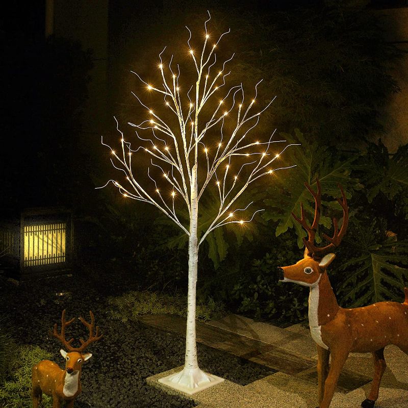 Photo 1 of  4FT Lighted Birch Tree Christmas Tree 48 LED Lights with Warm White Light, Artificial Decorative Tree for Christmas Home Holiday Garden Party Festival Wedding Decor, Indoor and Outdoor Use
