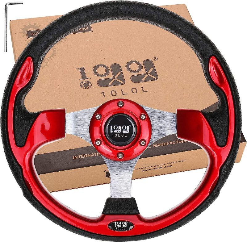 Photo 1 of 10L0L Generic 12.5" Golf Cart Steering Wheel fit EZGO Club Car Yamaha,Rally Black AND RED Steering Wheel