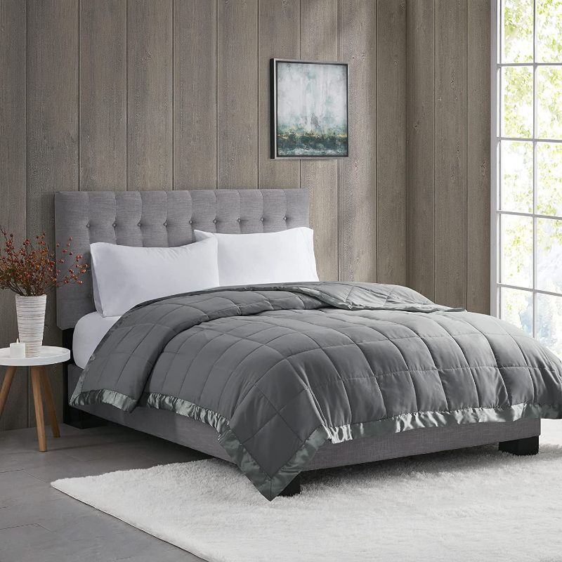 Photo 1 of 
Madison Park Windom Down Alternative Blanket, Premium 3M Scotchgard Moisture Wicking Treatment, Lightweight and Soft Bed Cover For Summer, Satin Trim, Charcoal King

