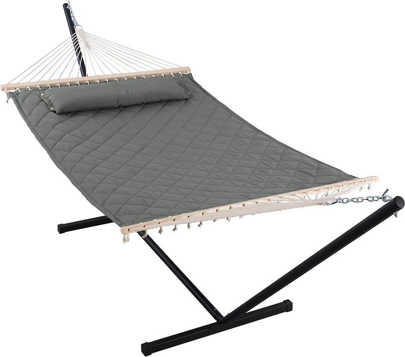 Photo 1 of ANOW Double Hammock with 12FT Heavy Duty Steel Stand Included, 2 Person Hammock with Stand for Outdoors Indoors, 450 LBS Weight Capacity, Gray
