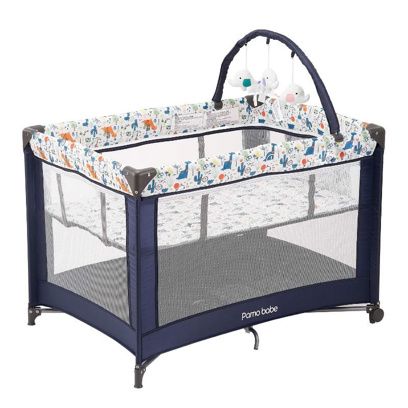Photo 1 of Pamo Babe Portable Playard,Sturdy Play Yard with Mattress and Toy bar with Soft Toys (Blue)
