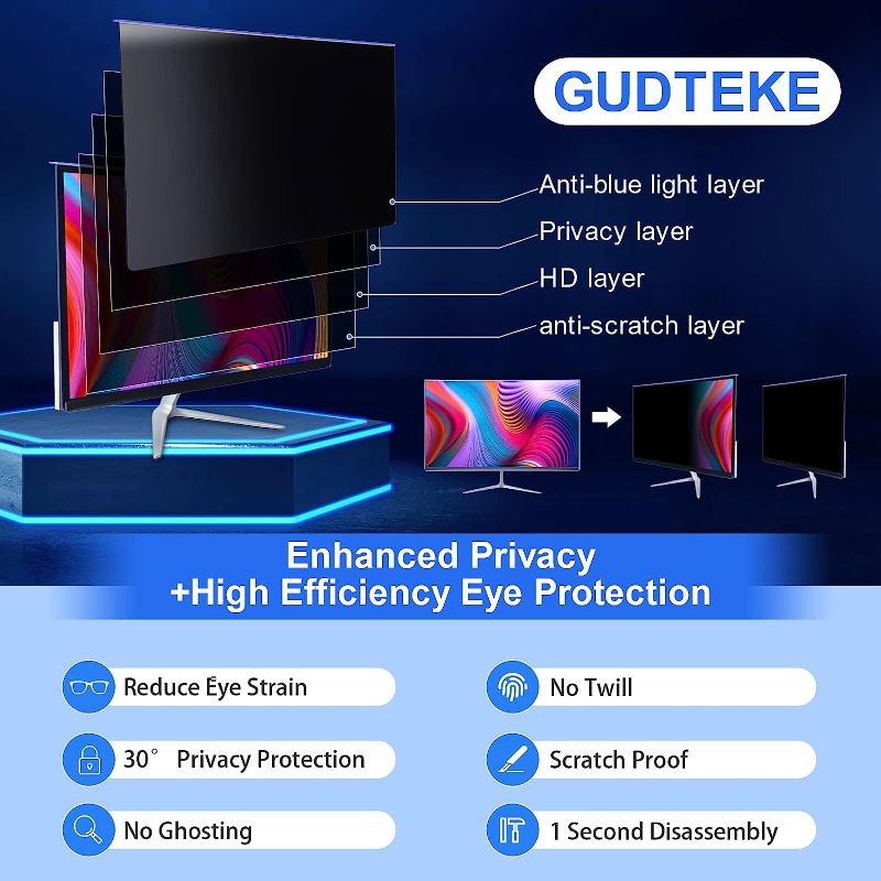 Photo 1 of GUDTEKE Computer Privacy Screen Filter 24" Hanging Privacy Screen Protector Compatible Widescreen Computer Monitor with Aspect Ratio 16:9,Anti-Glare...
