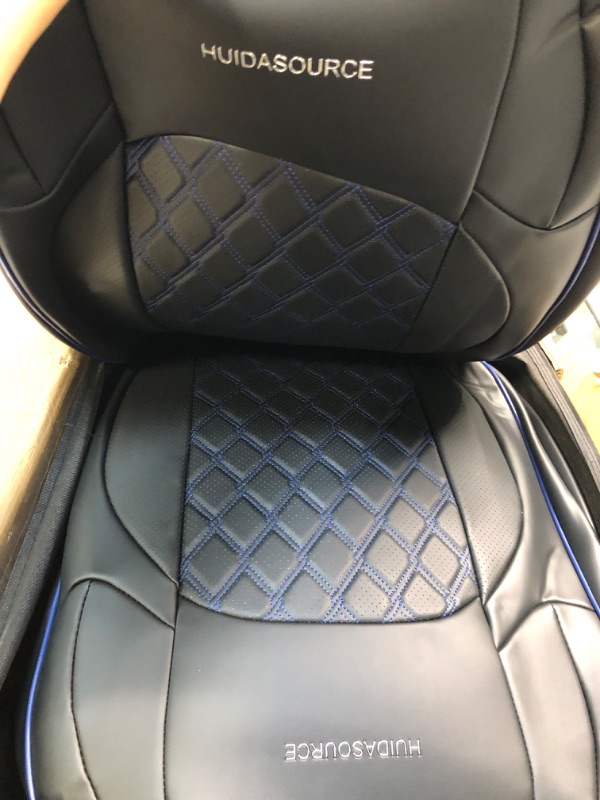 Photo 4 of Huidasource Wrangler JL Seat Cover, Waterproof Leather Car Seat Covers, Custom Seat Cushion Protector Fit for Jeep Wrangler JL 4-Door 2018-2022 with Rear Armrest Cupholder (Full Set/Black&Blue) Full Set/Black&Blue Wrangler JL With Rear Armrest Cupholder