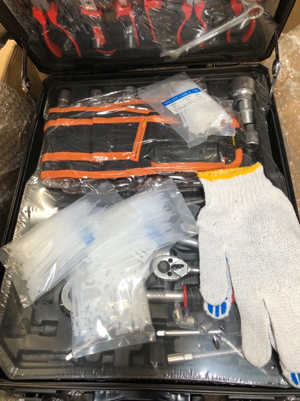 Photo 1 of Arcwares 799pcs Aluminum Trolley Case Tool Set Silver, House Repair Kit Set, Household Hand Tool Set, with Tool Belt,Gift on Father's Day (Black)