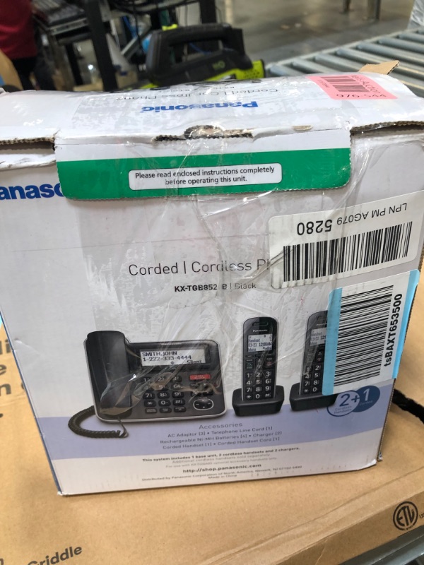 Photo 4 of Panasonic Expandable Corded/Cordless Phone System with Answering Machine and One Touch Call Blocking – 2 Handsets - KX-TGB852B (Black) Corded/Cordless Phone System, 2 Cordless Handsets