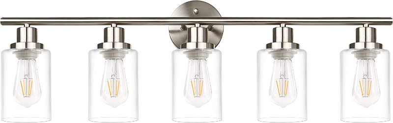 Photo 1 of  5-Light Bathroom Vanity Light, Bathroom Light Fixtures Over Mirror with Clear Glass Shade, Matt Nickel Finish Wall Light for Kitchen Bedroom Living Room Hallway, E26 Base