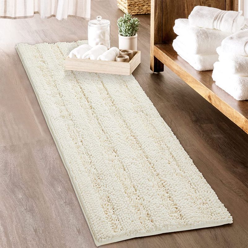 Photo 1 of Bath Mat for Bathroom - White Super Soft Shower Rug Non-Slip Washable Absorbent Quick Drying Chenile Bathtub Floor Carpet, Cream