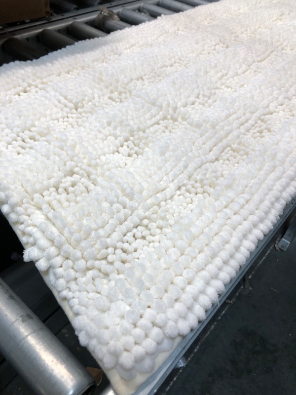 Photo 4 of Bath Mat for Bathroom - White Super Soft Shower Rug Non-Slip Washable Absorbent Quick Drying Chenile Bathtub Floor Carpet, Cream