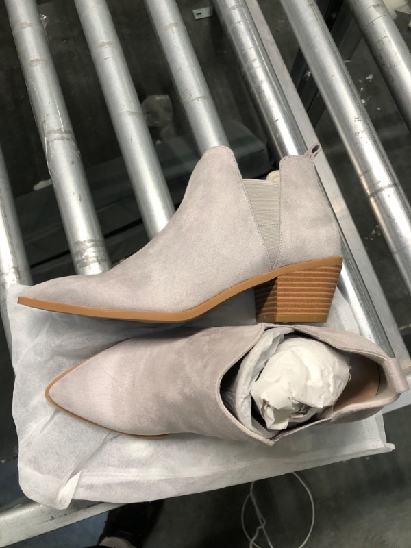 Photo 1 of Minshluu Womens Pointed Toe Ankle Boots Stacked Chunky Heel Slip on Western Low Heel Booties