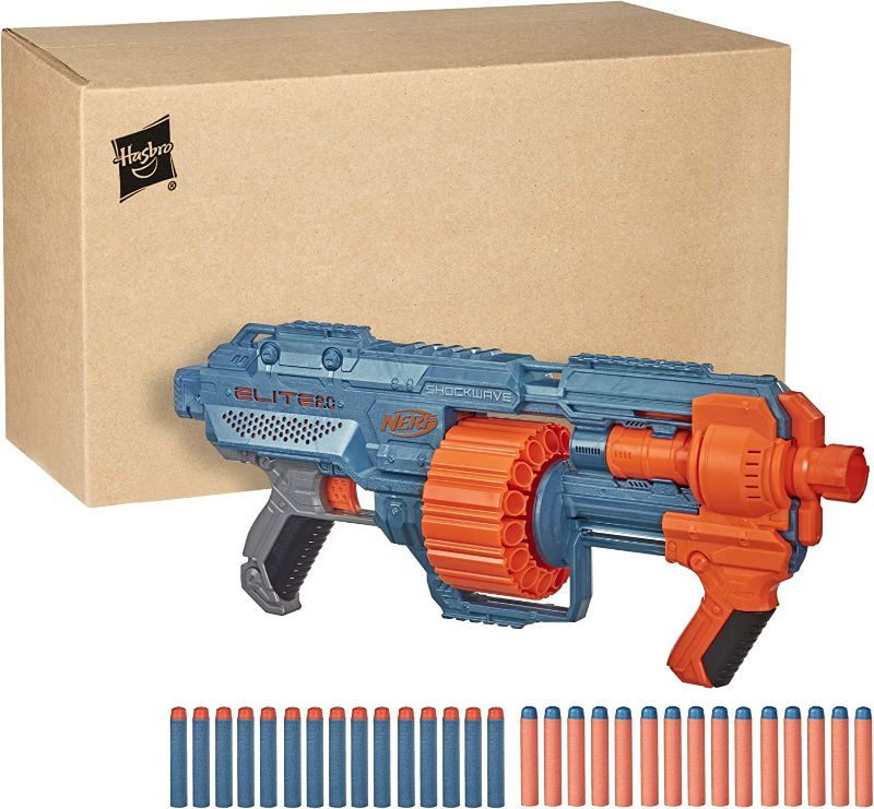 Photo 1 of Nerf Elite 2.0 Shockwave RD-15 Dart Blaster, 30 Nerf Elite Darts, 15-Dart Rotating Drum, Kids Outdoor Toys for 8 Year Old Boys & Girls and Up