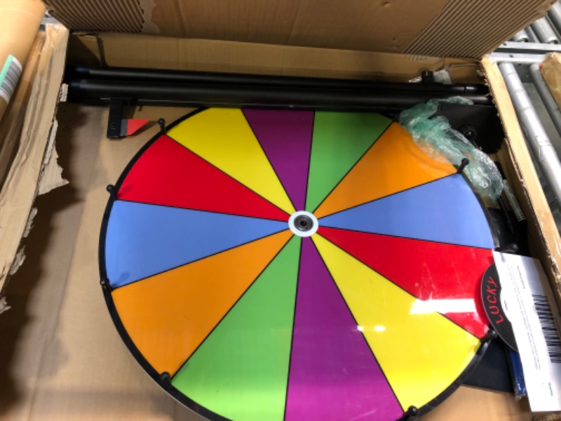 Photo 3 of 24 Inch Spinning Wheel, 12 Slots Color Prize Wheel with Gooseneck Tray, Dry Erase Marker & Eraser, Heavy Duty Spin Wheel for Tabletop or Floor, Roulette Wheel of Fortune for Carnival Game, Trade Show Colors 24inch
