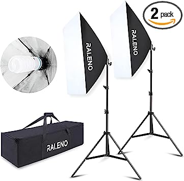 Photo 1 of RALENO® Softbox Photography Lighting Kit 2X20 X28 Photography Lights, Continuous Lighting Kit with 2X85W 5500K E27 Bulbs, Studio Lighting for Photoshoot,Video Recording
