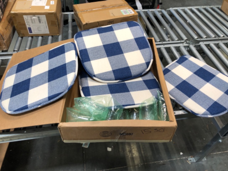 Photo 2 of 4 BLUE CHECKERED SEAT CUSHIONS