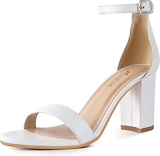 Photo 1 of Ankis Nude Black Silver Gold Heels for Women Open Toe Ankle Strap Chunky Heel Pump Sandals Party Wedding Strappy Buckle Sandals Standard Size 2.75 Inches Tall Thick Heel Design
 SIZE 7 